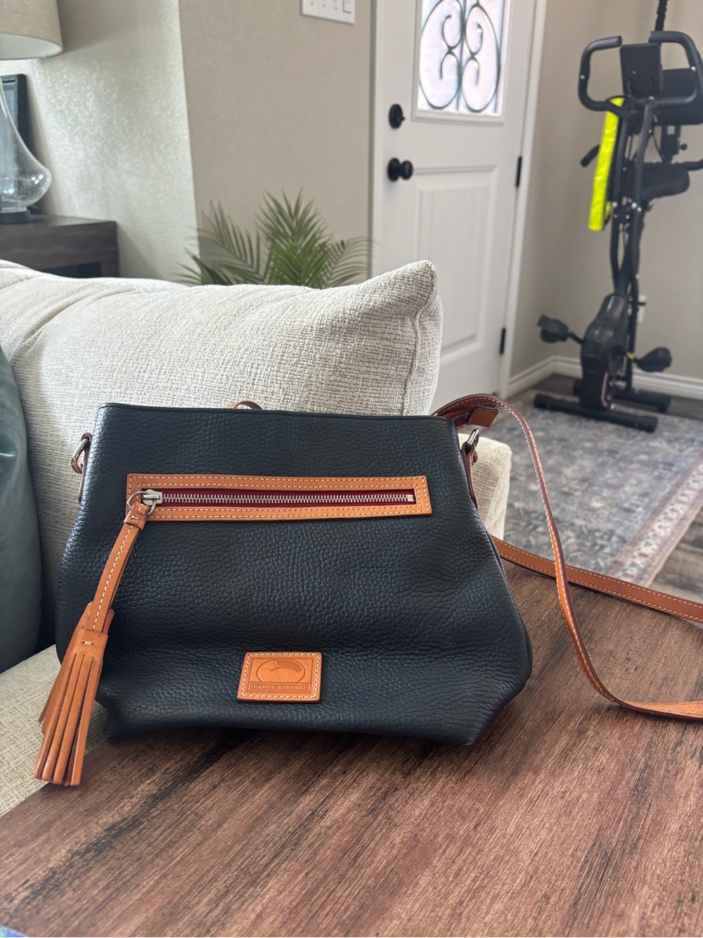 Dooney & Bourke “Florentine” Navy and Tan Pebbled Leather Crossbody